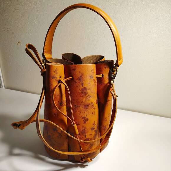 Sundance Handbags - Sundance Made in Italy Brown Floral Bucket Crossbody Bag Drawstring Autumn Rose